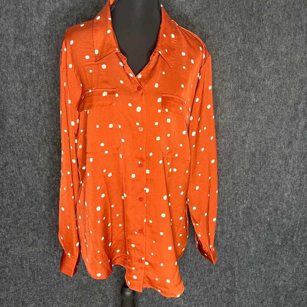 Liverpool Los Angeles Polka Dot Button Down Shirt Maple Red Large NWT